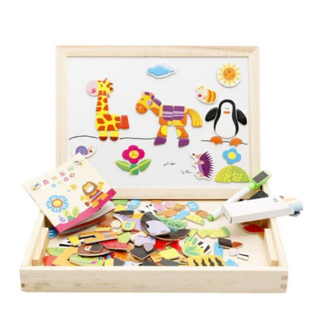 Multifunctional Magnetic Kids Puzzle Drawing Board Educational Toys Learning Wooden Puzzles Toys For Children Gift